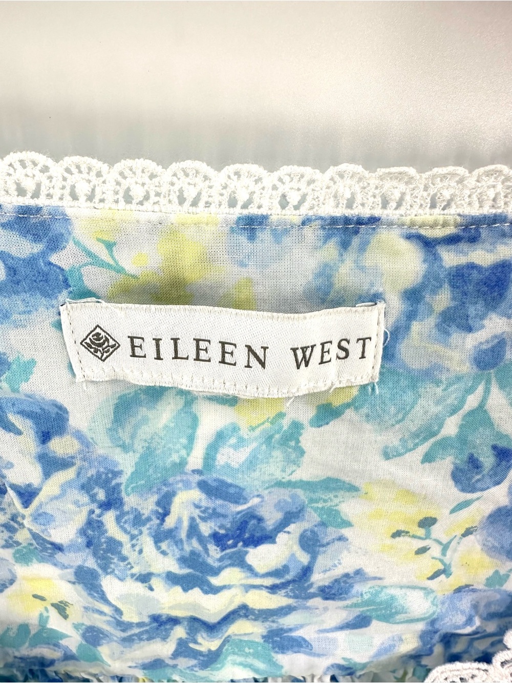 Eileen West Nightgown Sz Medium Blue Floral Lace Trim Cotton Sleeveless Cottage - Picture 5 of 9